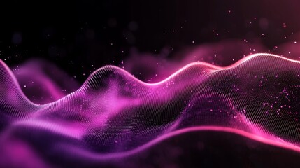 Wall Mural - 3d render particles, abstract background, 3d pink transparent wave on black background, gradient
