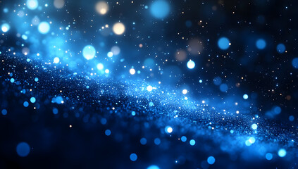 Poster - Captivating blue bokeh effect with shimmering lights, creating a dreamlike atmosphere perfect for backgrounds and designs.