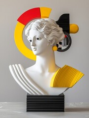 Wall Mural - Modern Abstract Sculpture of Classical Bust with Geometric Shapes and Bold Colors