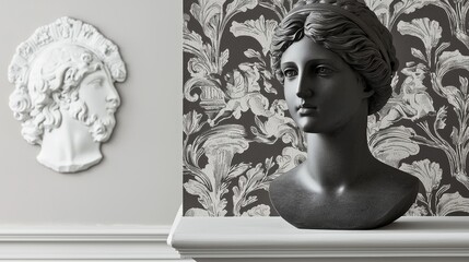 Classical Sculptures and Elegant Wallpaper in Modern Interior Design