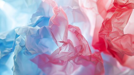 Poster - Crumpled pieces of red and blue paper intertwine, creating an abstract texture against a gently blurred backdrop