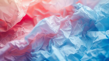 Poster - Textured layers of crumpled red and blue paper create a vibrant, abstract composition with a gentle, blurred backdrop