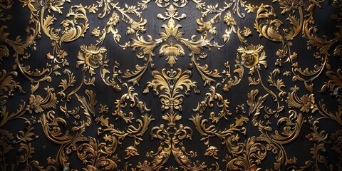 Elegant vintage wallpaper with intricate gold patterns on a dark background, perfect for adding luxury to any design project.