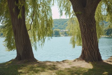 Sticker - Willow tree lake outdoors.