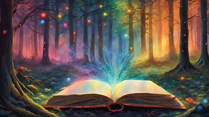 Wall Mural - open book with lights