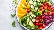 © Oleg - Healthy Fresh Veggie Salad with Tomatoes, Cucumbers, Bell Peppers, and Lettuce on White Background