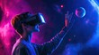 © jambulart - Person in VR headset reaching for planet.
