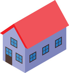 Poster - Illustration representing a house with a red roof, several windows and a brown door, suitable for real estate themes