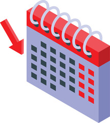Poster - Isometric icon of calendar with red arrow pointing down marking an important date