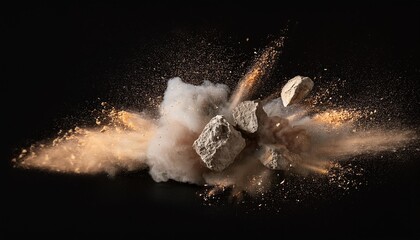 Wall Mural - blast of rock with dust particle isolated