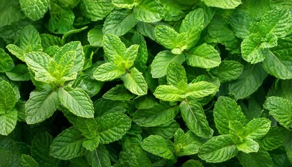 Wall Mural - fresh mint leaves texture background close up