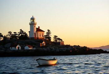 Poster - A-white-lighthouse-on-a-rock