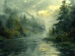 Wall Mural - Misty Forest Stream