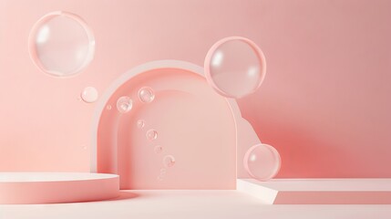 Poster - A simple composition features floating bubbles against a light pink backdrop, evoking a playful and whimsical atmosphere