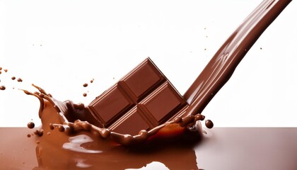 Wall Mural - a chocolate bar falls into a puddle of melted chocolate