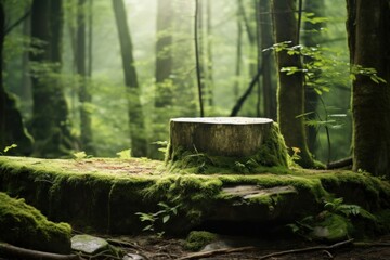 Poster - Stone podium forest woodland outdoors.