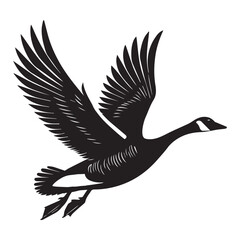 canada goose silhouette, branta canadensis duck clipart, canada goose flying illustration black and 