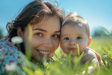 Canvas Print - AI generated picture beautiful parent playing with small child