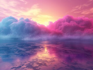 Wall Mural - Dreamy Pink Sunset Over Calm Water