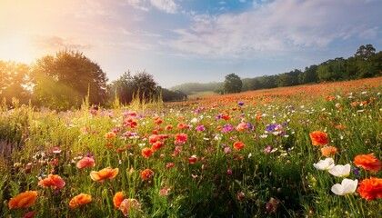 Canvas Print - colorful flower meadow in spring generative ai