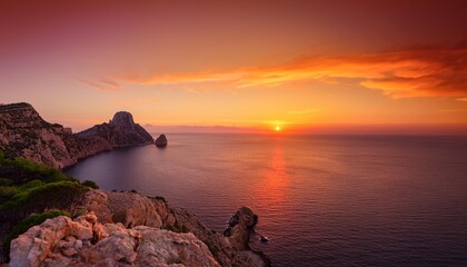 Poster - red sunset over the sea cap des falco ibiza