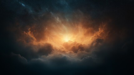 A dark sky with a bright yellow sun in the middle