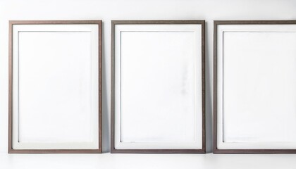 Wall Mural - mockup template with three large blank empty a4 frames on white background