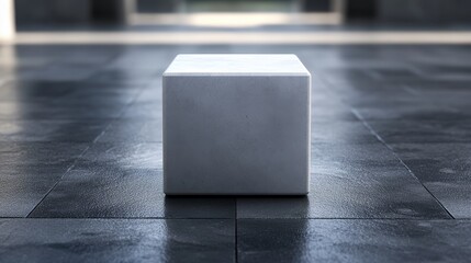 Poster - A white box is sitting on a black tile floor