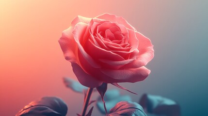 Wall Mural - A rose is the main focus of the image, with its petals and stem visible