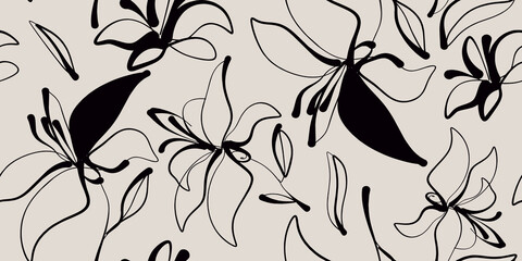 Wall Mural - Hand drawn simple abstract flowers print. Trendy collage pattern. Fashionable template for design.
