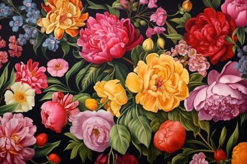 Wall Mural - Flower painting backgrounds pattern.