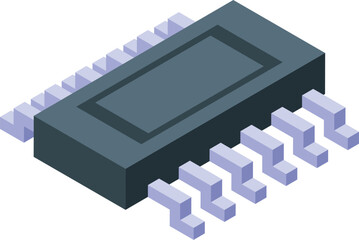 Poster - Microchip with contacts connecting to motherboard, isometric view