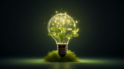 Green light bulb, sustainable development and environmental protection concept