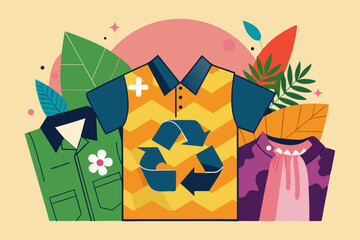 A collection of garments featuring a recycling symbol on them