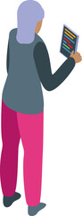 Poster - Arab woman is holding a tablet and using a mobile app