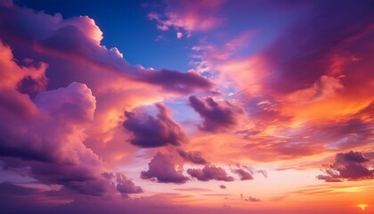 Poster - a colorful sunset sky background with gradients of orange pink and purple the textured clouds and soft lighting create a serene and picturesque scene