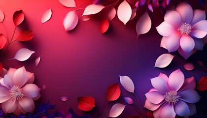 Poster - abstract flowers and petals on dark red and purple gradient background illustration