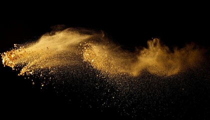 Wall Mural - gold glitter powder splash on black background