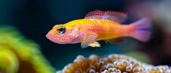 Canvas Print -  A tight shot of a fish against a backdrop of various corals and sea anemones