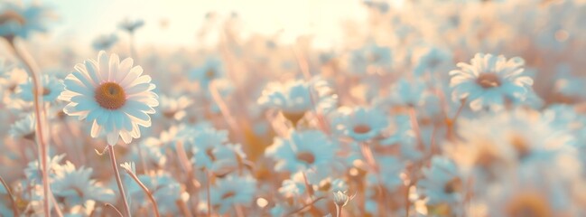 Close-Up of Daisies in a Sunlit Field at Golden Hour