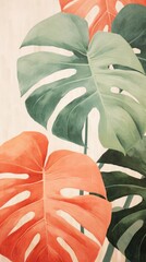 Wall Mural - Monstera plant leaf art.