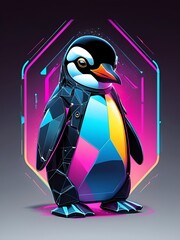 Poster - Neon Penguin Illustration