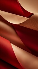 Aufkleber - Curved paper sheets in various shades create a harmonious blend, showcasing rich reds and warm golds with smooth textures