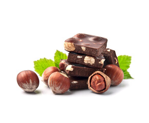 Poster - Chocolate with filbert nuts on white backgrounds