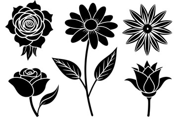 Wall Mural - set of black and white flowers