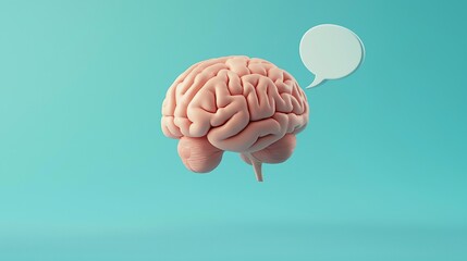 Illustration of a Human Brain in a Speech Bubble on a Blue Background Symbolizing Communication and Creativity