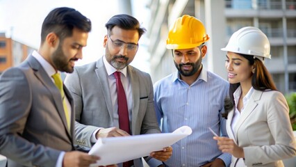 Indian Female Architect Presenting Building Plans - Architect presenting detailed building plans to a construction team.
