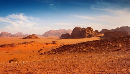 beautiful desert landscape with mountains and sand on the red planet mars