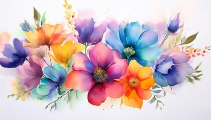 Wall Mural - abstract colorful watercolor flowers generative ai