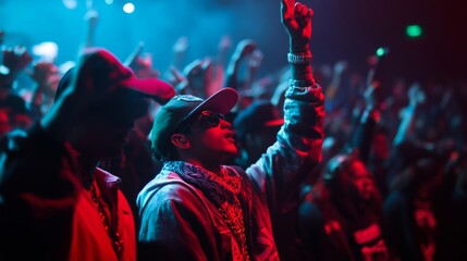 Poster - Fans celebrate a dynamic live performance, raising their hands in excitement as colorful lights illuminate the venue.